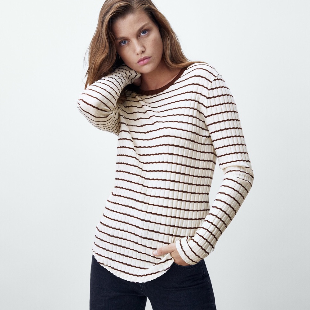 Massimo Dutti Striped ribbed cotton top